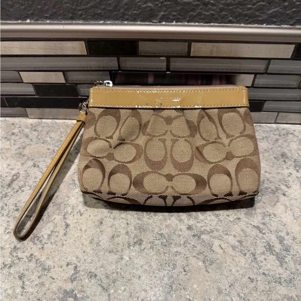 Coach Signature Camel/Tan Canvas Wristlet